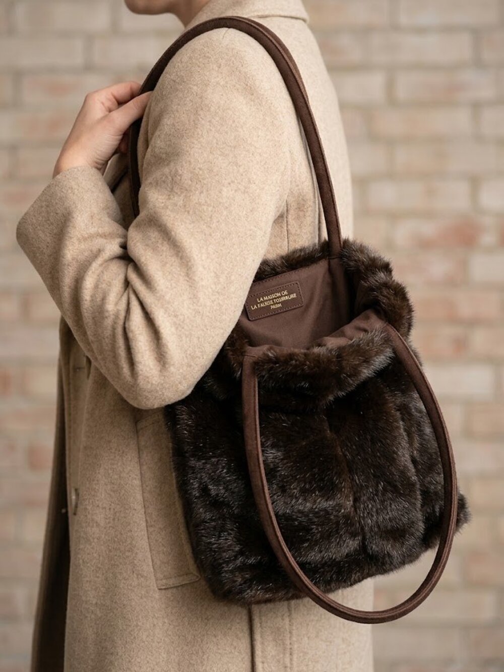 La Maison De La Fausse Fourrure Paris Brown Faux Fur Shoulder Tote Bag